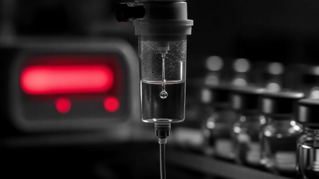 IV drip chamber and infusion equipment in low clinical light